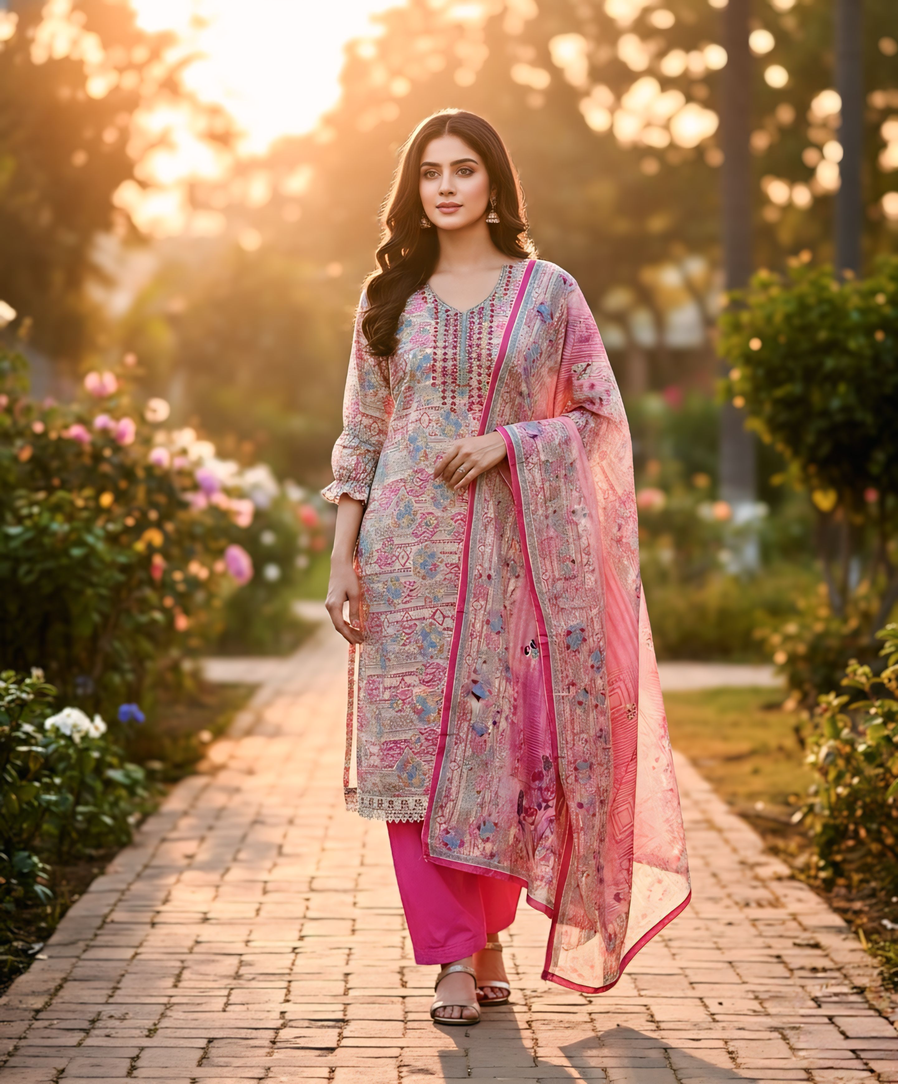 এক্সক্লুসিভ গলার ও নিচের প্যানেলে এমব্রয়ডারি করা অরেঞ্জ থ্রি-পিস (Exclusive Neckline & Border Embroidery Orange Three-Piece)